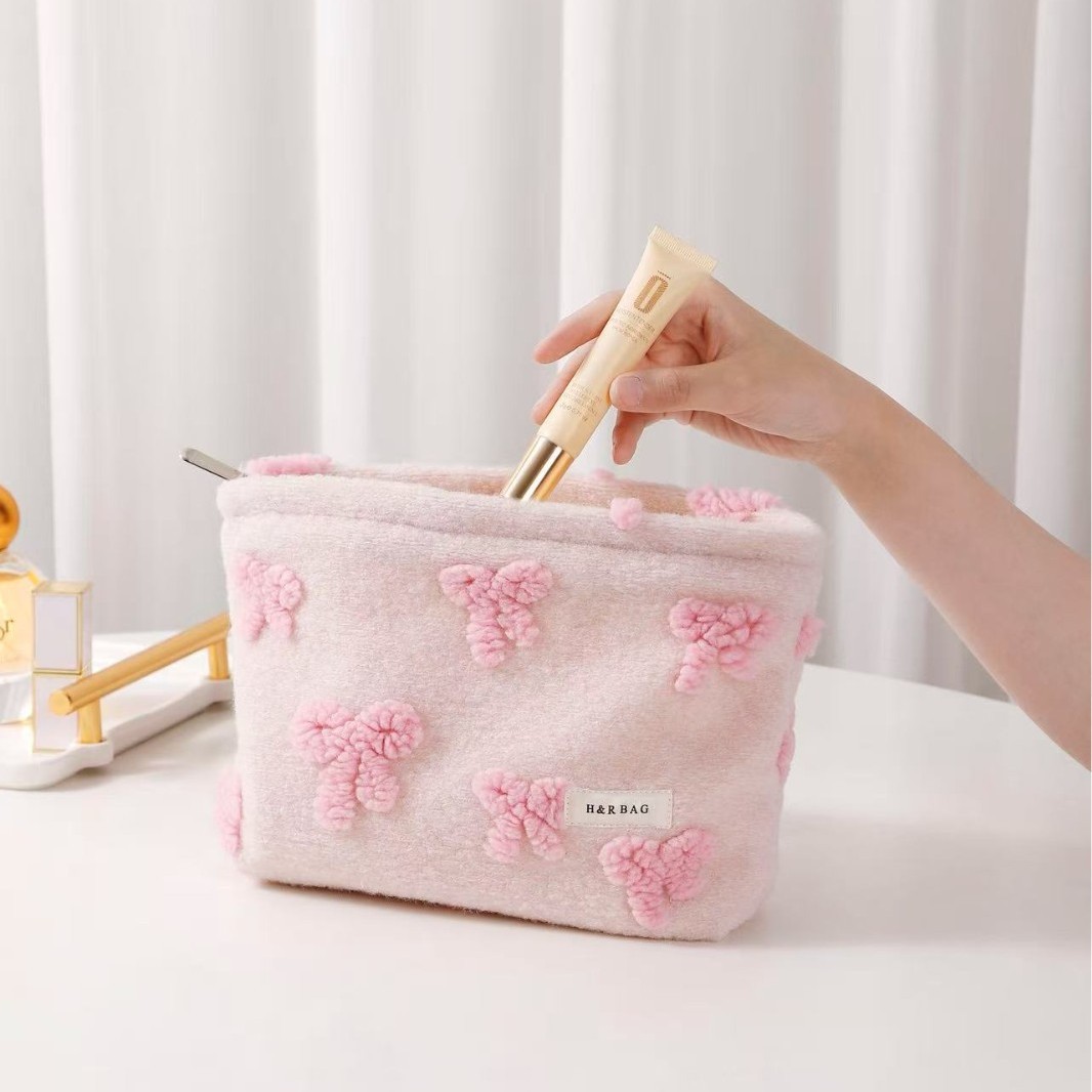 New Flower Cosmetic Bag Pink Storage Bag Canvas Skincare Portable Sweet Girl Handheld Bag