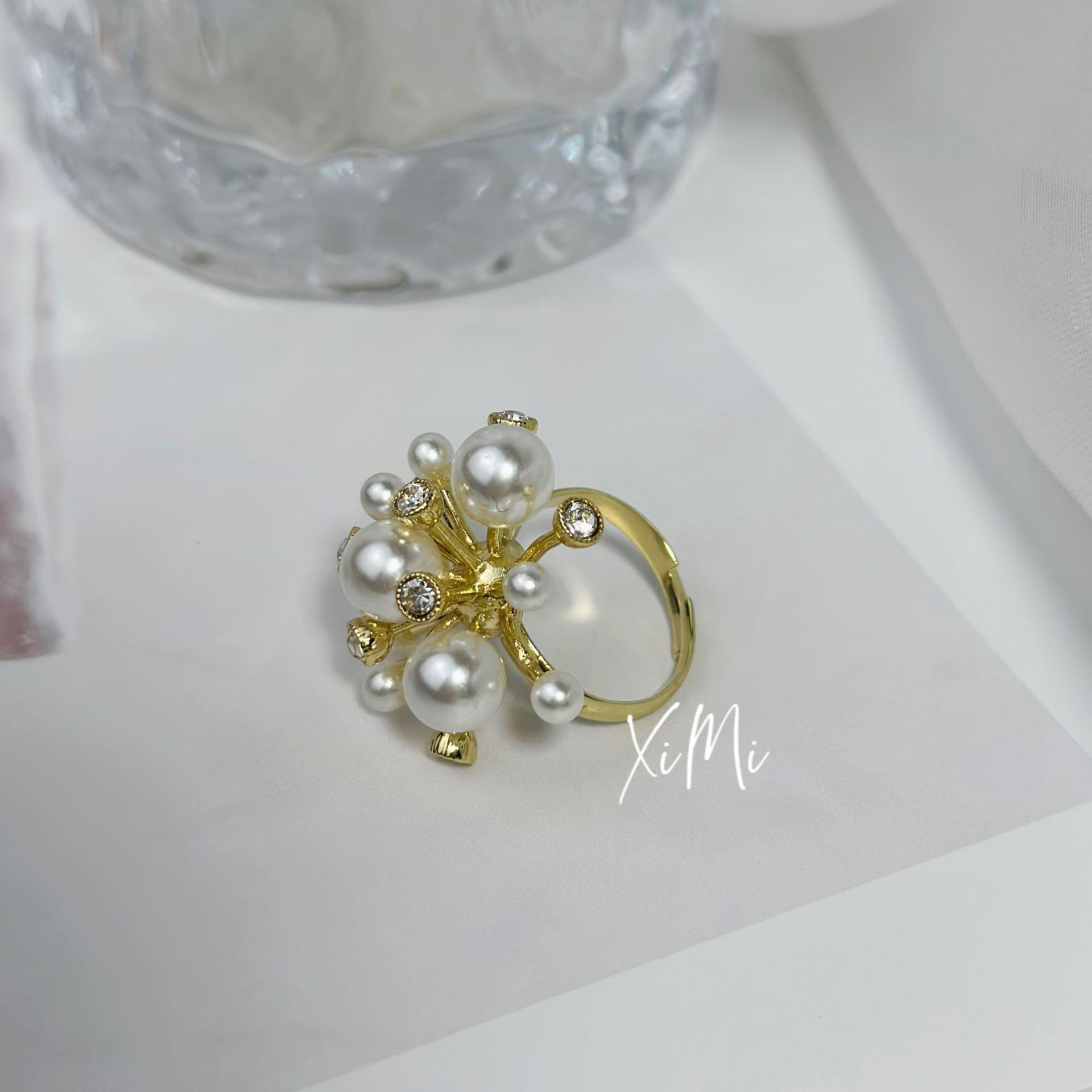 Simple Starry Sky Pearl Open Ring for Women Fireworks Index Finger Ring Exaggerated Band