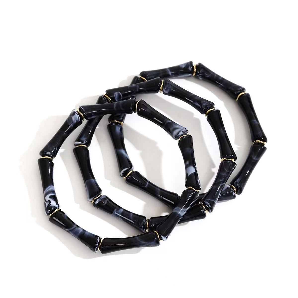 Acrylic Curved Tube Bracelet Stacking Elastic Beaded Bamboo Tube Bracelet