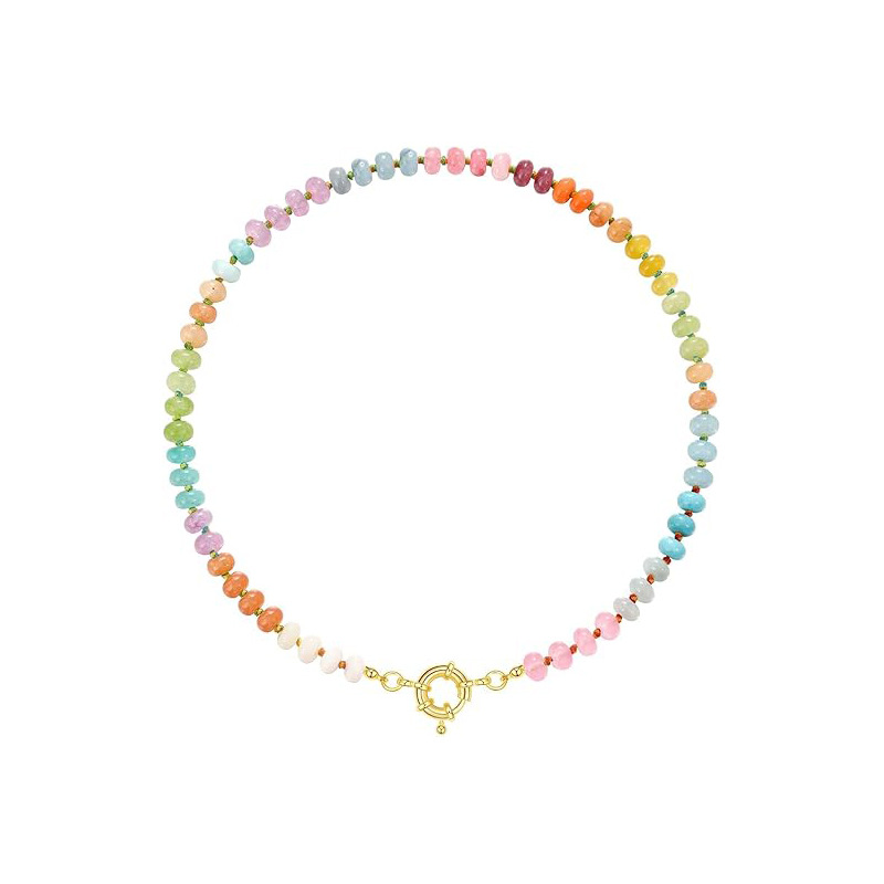 New Women's Bohemian Dopamine Color Matching Natural Stone Colorful Crystal Beaded Necklace