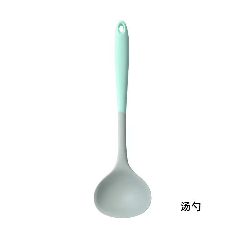 Gray-green silicone spatula household kitchen high temperature resistant non-stick pan silicone soup spoon spatula slotted spoon color matching kitchen utensil set