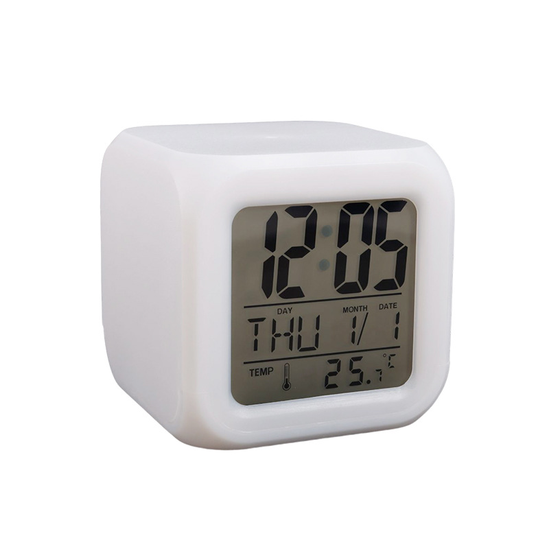 Colorful light color-changing electronic alarm clock desktop alarm clock student special children square small alarm clock household desktop alarm clock