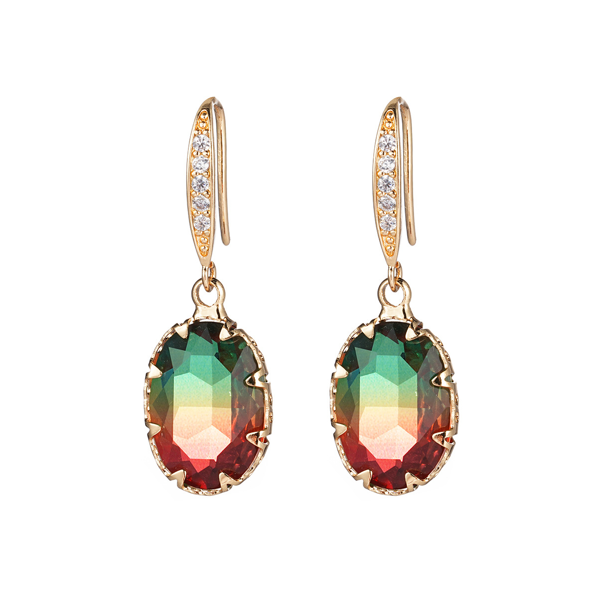 Geometric Jewelry Dazzling Oval Gemstone Earrings Ear Cuff Set with Zircon Super Fairy Tourmaline Earrings