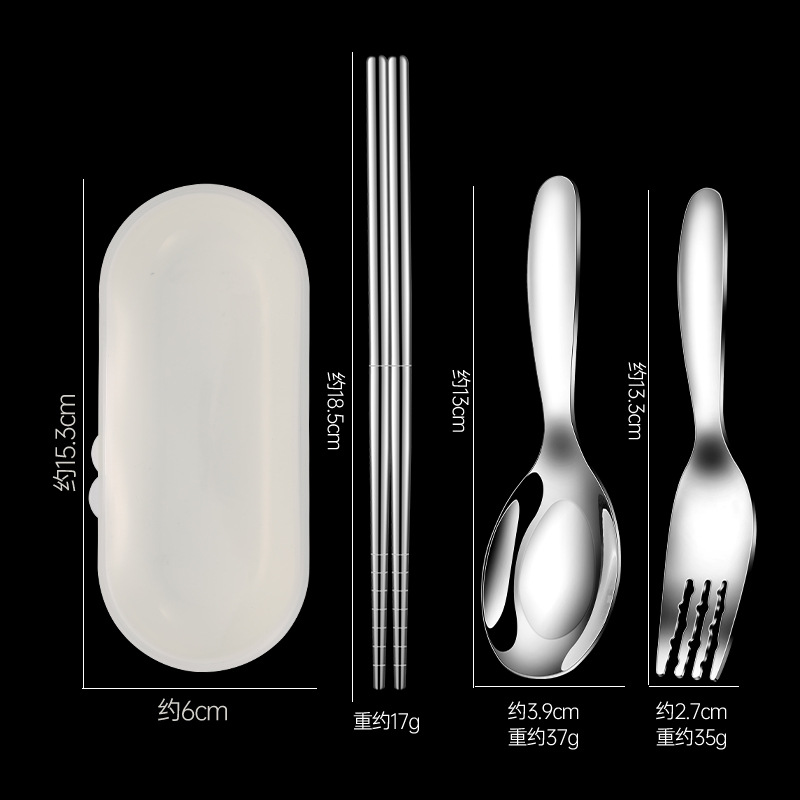 316L portable cutlery set cartoon spoon fork chopsticks three-piece student outdoor portable picnic spoon chopsticks