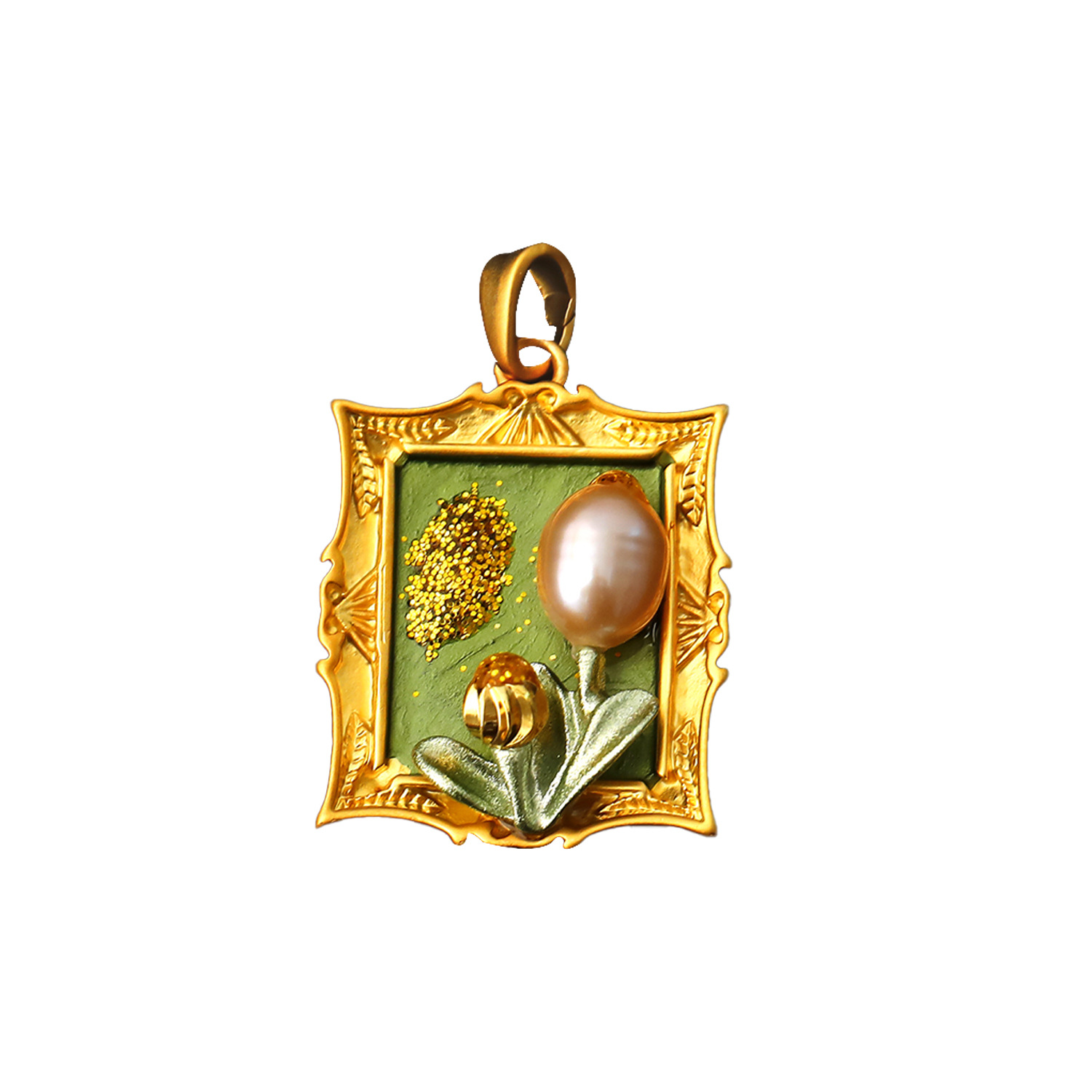 Vintage Oil Painting Style Necklace Pendant DIY Handmade Necklace Pendant Baroque Pearl Petal Sweater Chain