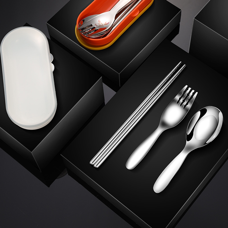 316L portable cutlery set cartoon spoon fork chopsticks three-piece student outdoor portable picnic spoon chopsticks