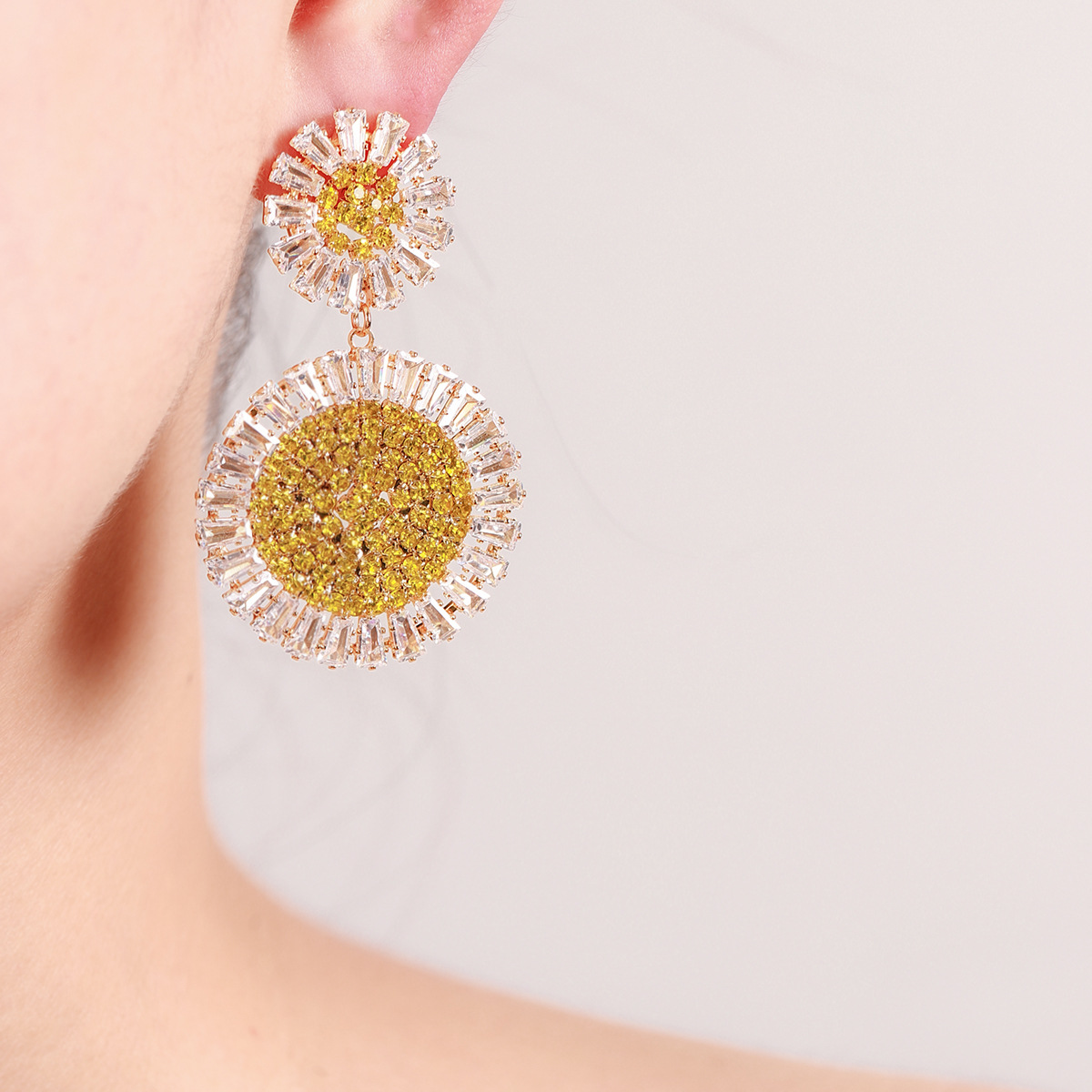 925 silver needle large sunflower ear accessories colorful flowers super shiny earrings exaggerated earring jewelry