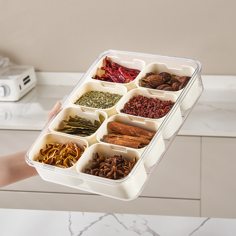 Seasoning Fresh-Keeping Plastic Kitchen Sealed Box Spice Storage Box Food-Grade Divided Transparent Coarse Grain Seasoning