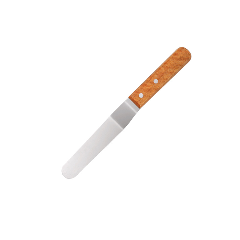 Wooden handle cake spatula, curved straight cream spatula, stainless steel cake knife, scraper, piping knife, 4-12 inch
