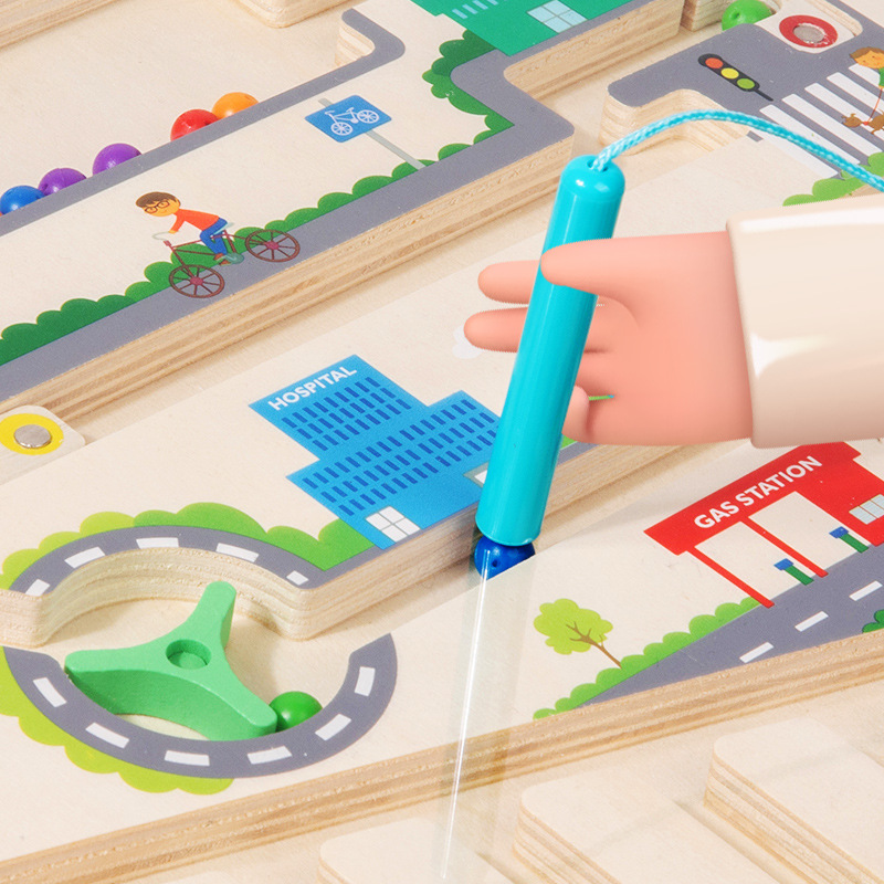 Educational Pen-moving Bead Maze Children's Early Learning Color Classification Numbers Traffic Magnetic Maze Tabletop Toy