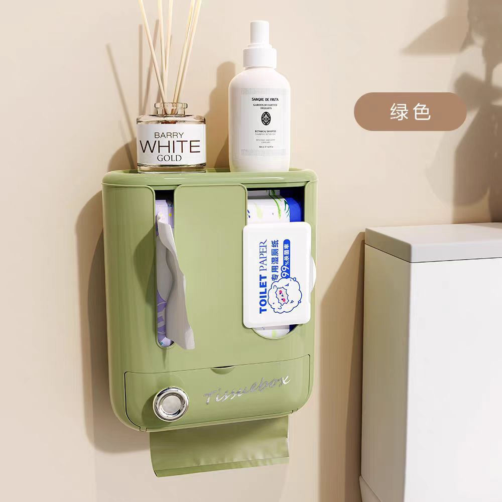 Patent Wall Mounted Face Towel Roll Paper Storage Box Bathroom Three In One Tissue Wet Wipe Storage Tissue Box