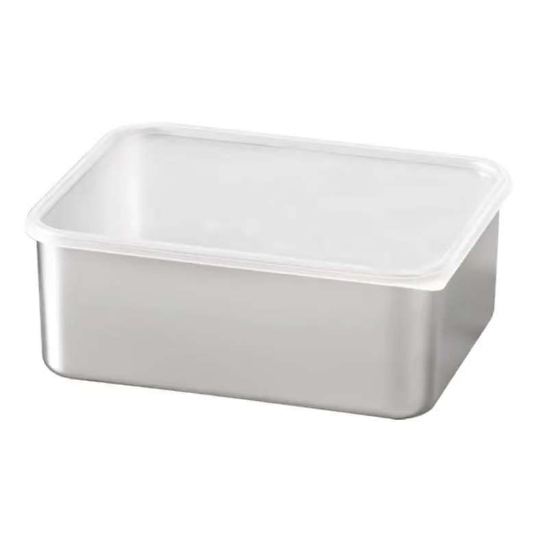 Stainless steel fresh-keeping box commercial cold storage box with lid oil filter rack refrigerator storage box rectangular sealed lunch box