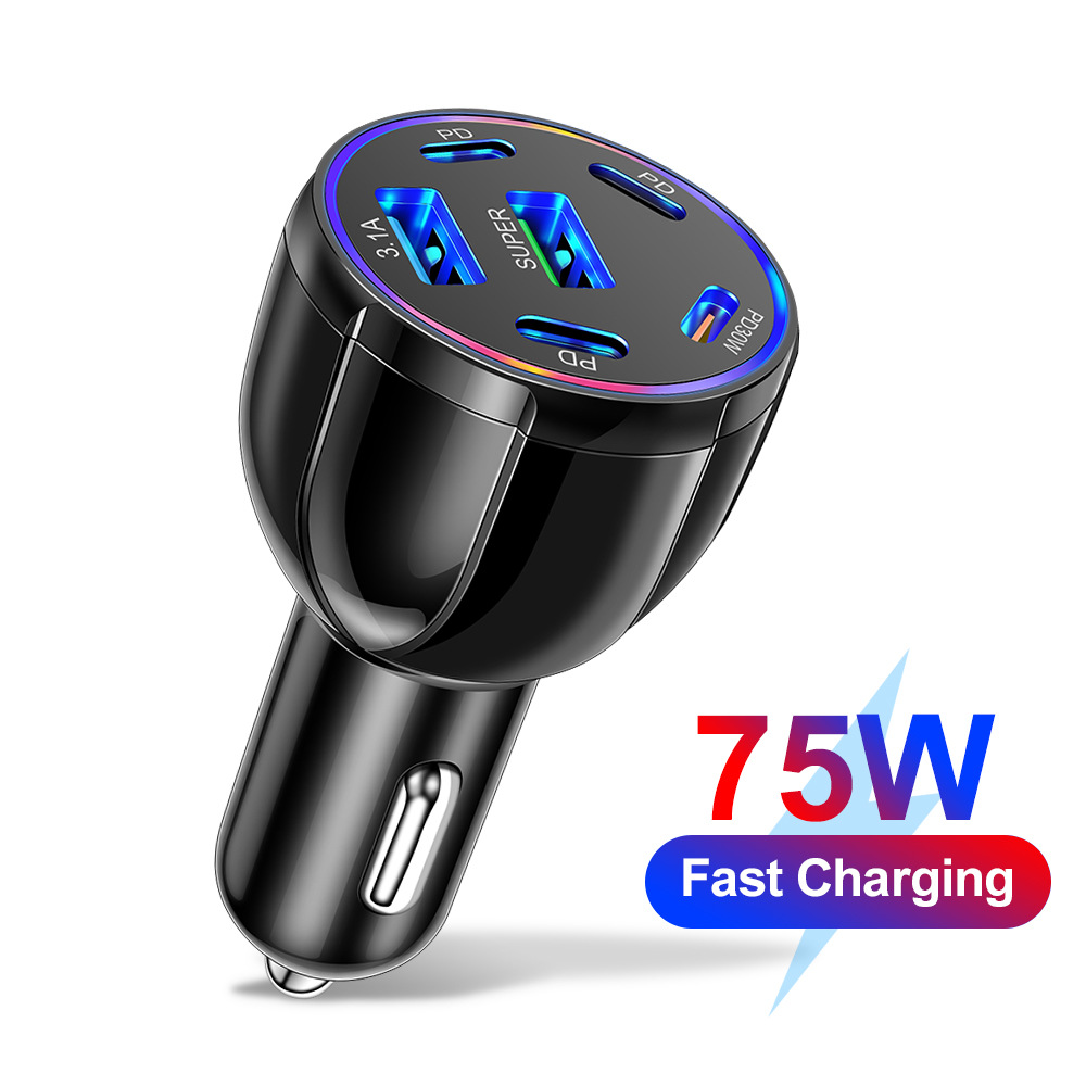 6-in-1 USB+PD Car Phone Charger 3.1A Fast Car Charger