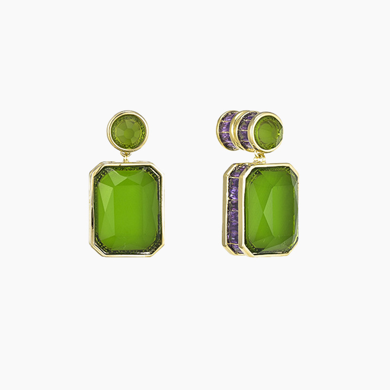 Long gemstone inlaid zircon earrings ear accessories Chinese style three-dimensional geometric earrings