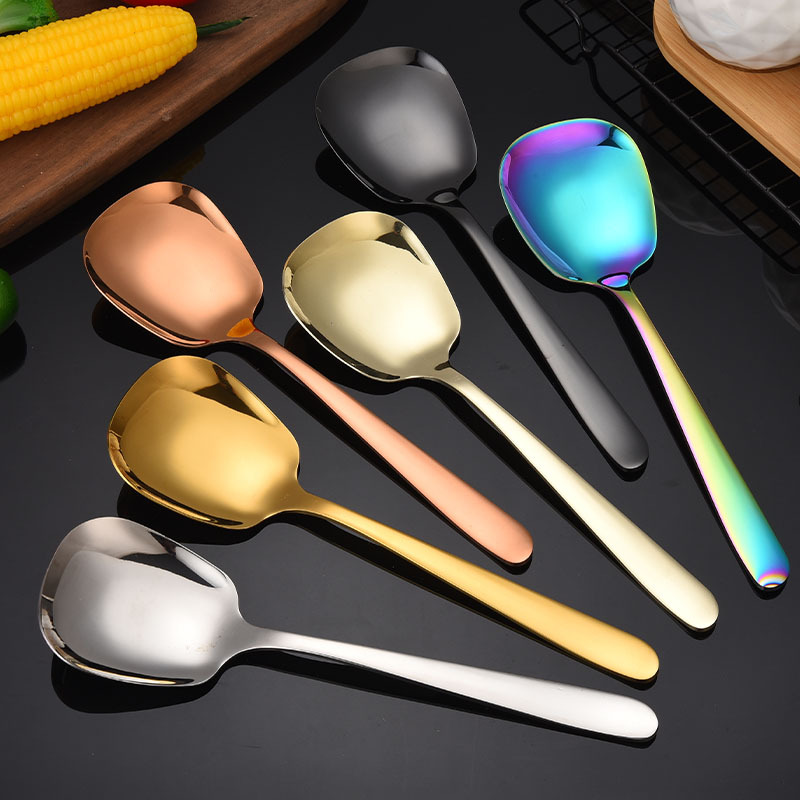 304 Stainless Steel Large Rice Spoon Public Spoon Home Long-Handle Serving Spoon Soup Spoon Strainer Spoon Small Frying Spoon Hotel Serving Spoon