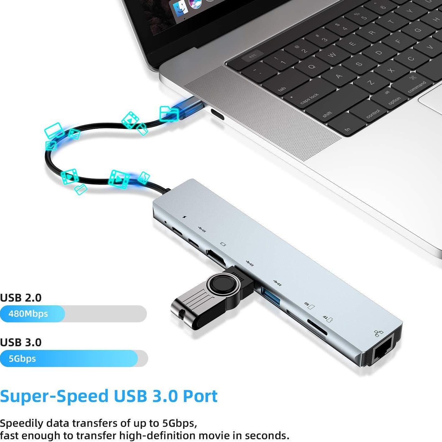 8-in-1 Docking Station Type-C to Ethernet HDMI Multi-function Notebook Converter