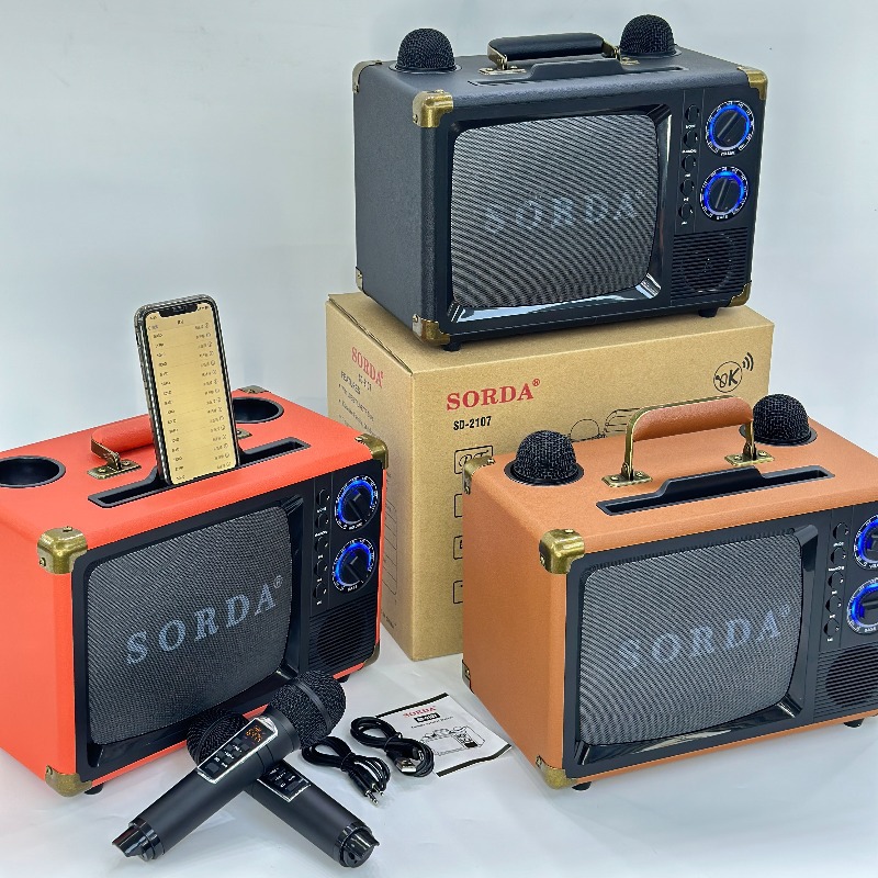 New SD2107 Portable High Power Outdoor Karaoke Machine Wireless Dual Mic Bluetooth Speaker Home Children Singing KTV