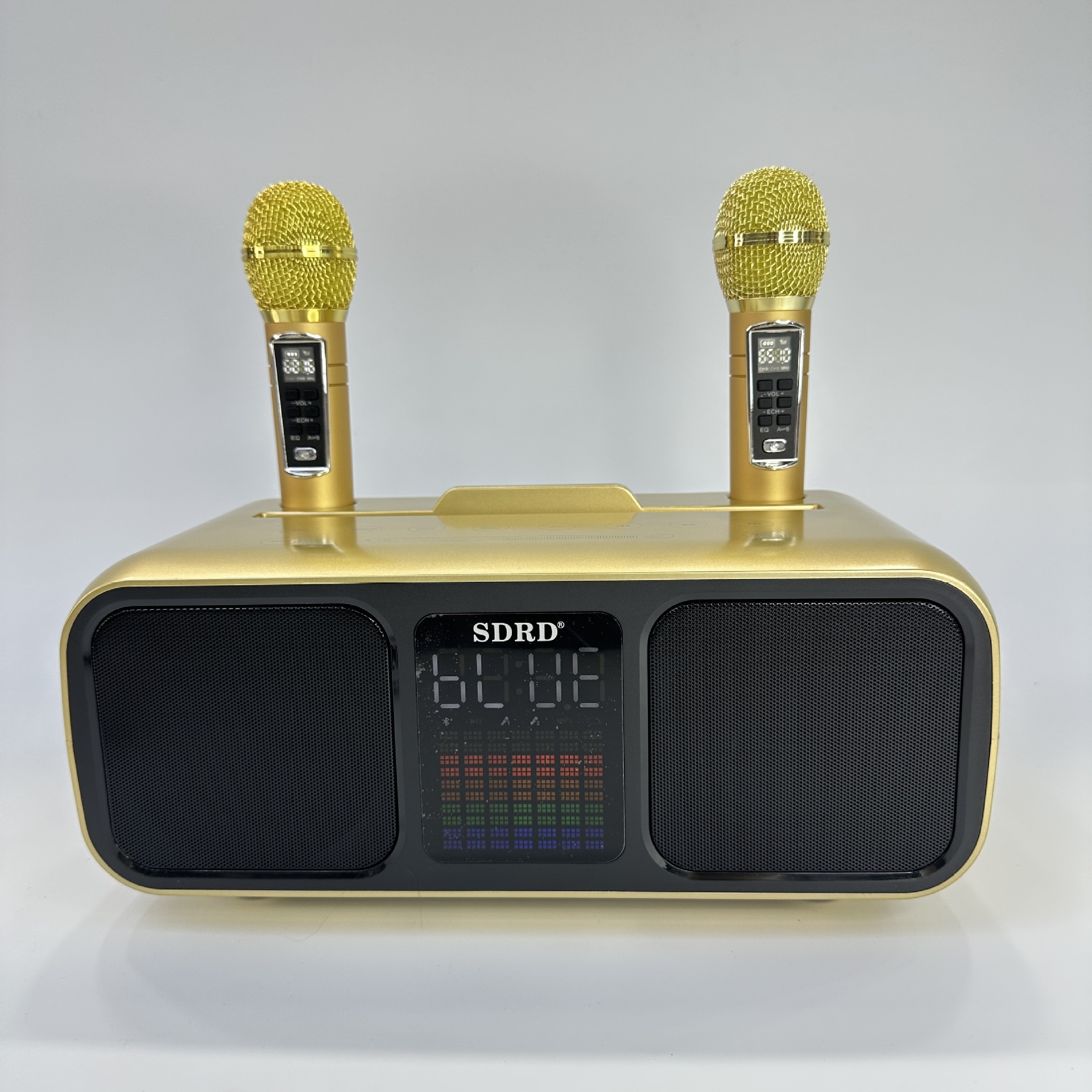 SD318 Bluetooth Speaker Dual Speaker Dual Wireless Microphone Mobile TV Entertainment Sing Karaoke All-in-One