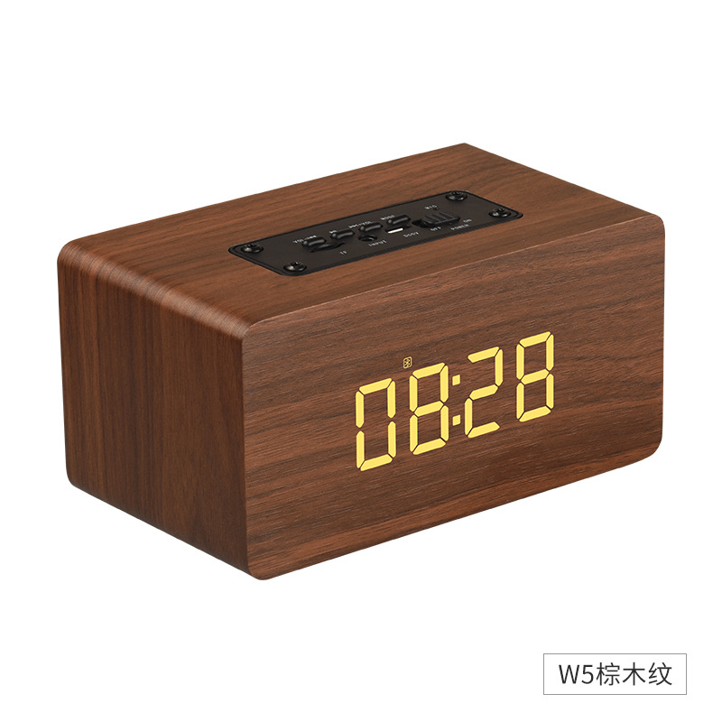 W5C Wooden Clock Speaker 10W Stereo Bass Wireless Bluetooth Card Portable Alarm Clock Audio
