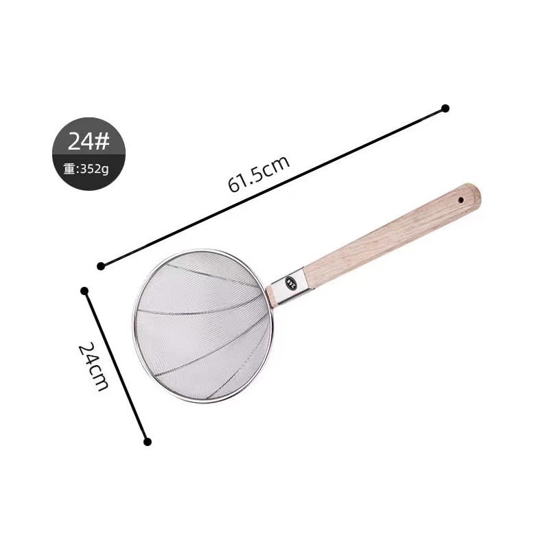 Stainless steel colander, large kitchen filter mesh strainer, noodle strainer, commercial large frying colander, wooden handle wire strainer