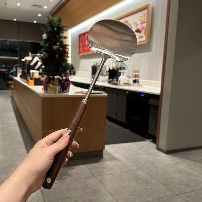 Stainless Steel Spatula Home Kitchen Mushroom Spatula Frying Pan Spatula Long Handle Anti-Scald High Temperature Resistant Cooking Spoon Kitchen Utensils