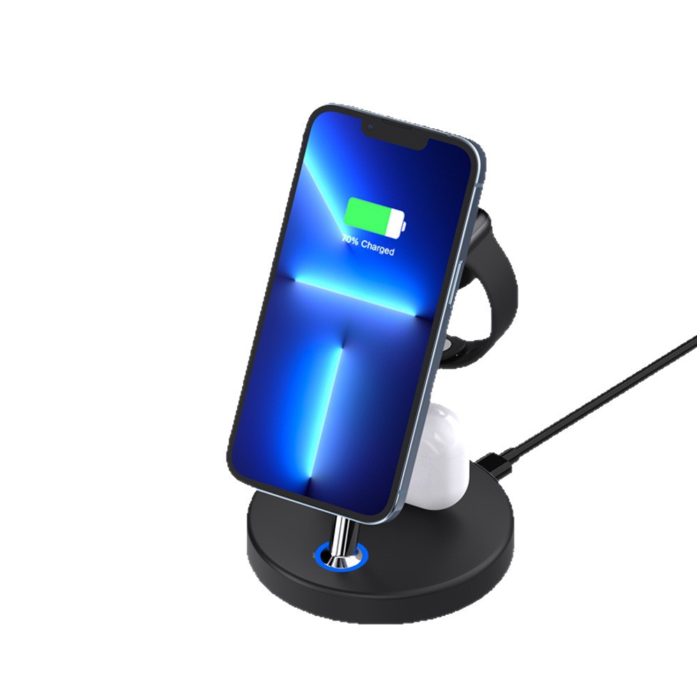 New product magnetic wireless charger desktop vertical fast charging wireless charger three-in-one for Apple phone