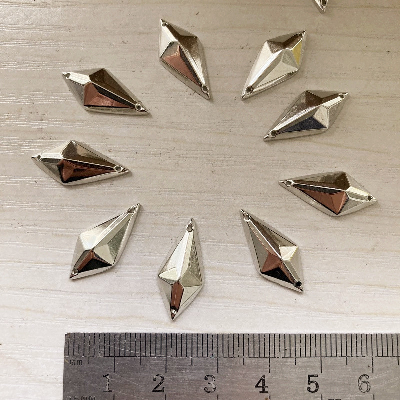 DIY Imitation Metal Hand Sewing Beads Diamond Shape Rhinestone COS Hand Beading Anime Costume Accessories 20X34MM Gold