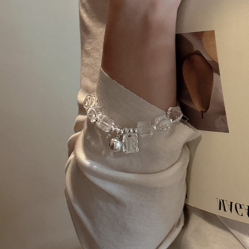 S925 sterling silver white crystal bracelet INS style elastic rope jewelry