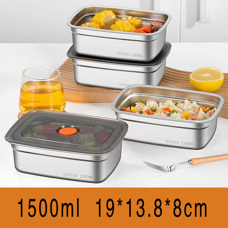 Stainless steel fresh-keeping box with lid refrigerator storage box office worker lunch box meal box sealed box rectangular box