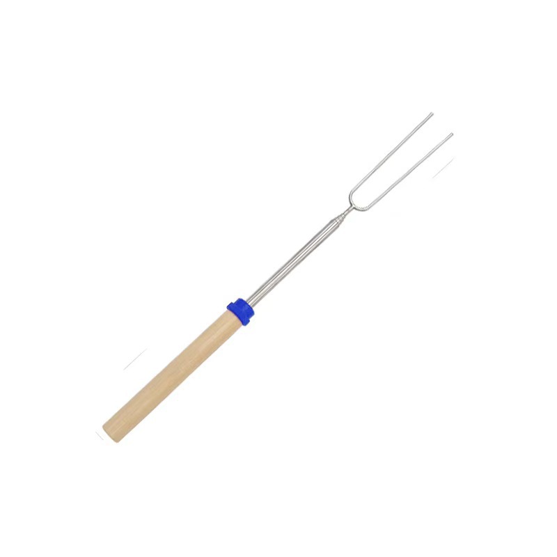 Zibo BBQ Festival Outdoor BBQ Stainless Steel Telescopic BBQ Fork U-shaped Wooden Handle BBQ Stick Roast Fork BBQ Skewer