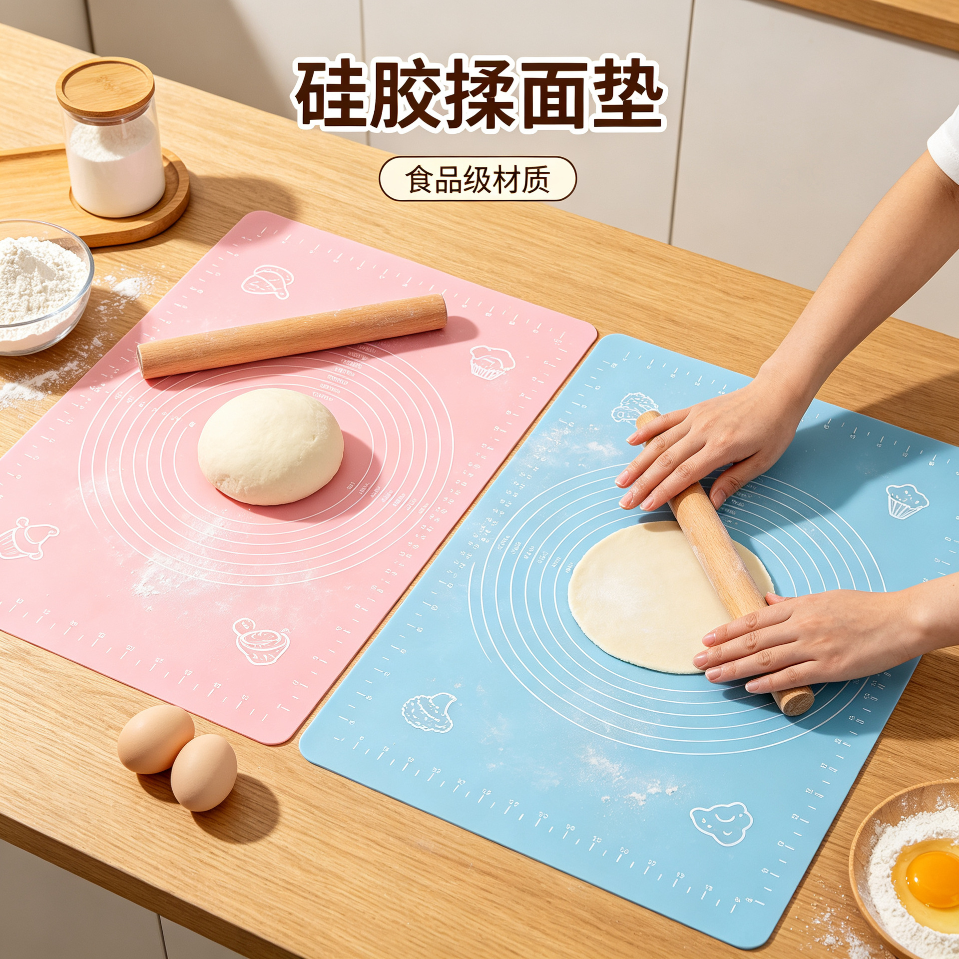 Food-grade silicone kneading mat, thickened non-slip non-stick with scale, home rolling mat
