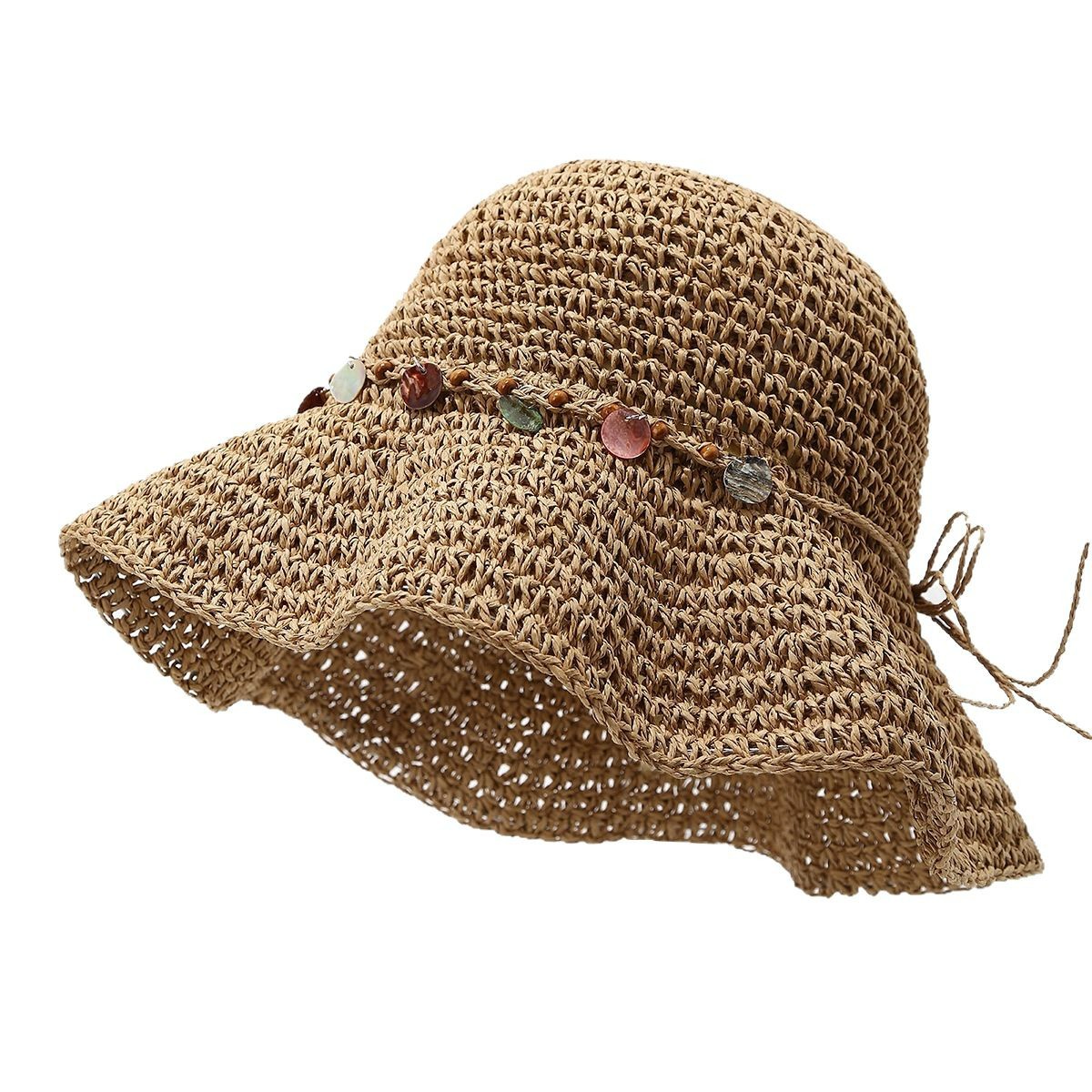 Crochet Straw Hat, Summer Hollow Sun Hat, Breathable and Non-Stuffy, Vacation Style Wide Brim Woven Straw Hat for Women, Beach Hat