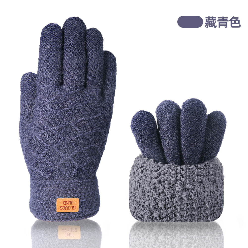 Touchscreen Gloves Winter Warm Cold-Proof Double-Layer Fleece-Lined Thick Men Black Wool Cycling Knit Touchscreen
