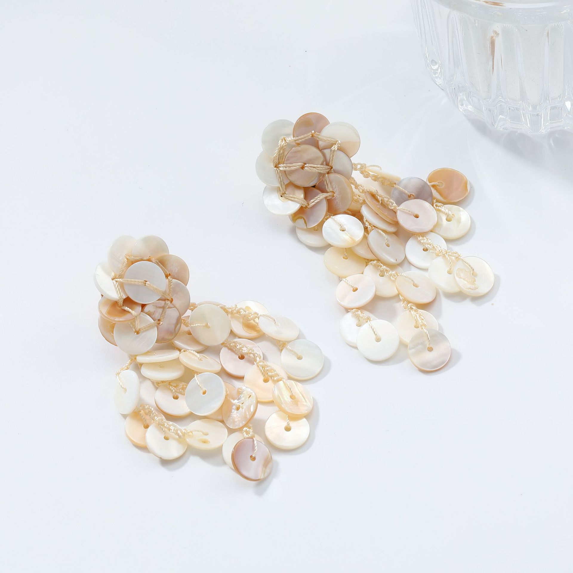 ZA exaggerated big brand shell beach vacation style handmade woven earrings multi-layer tassel