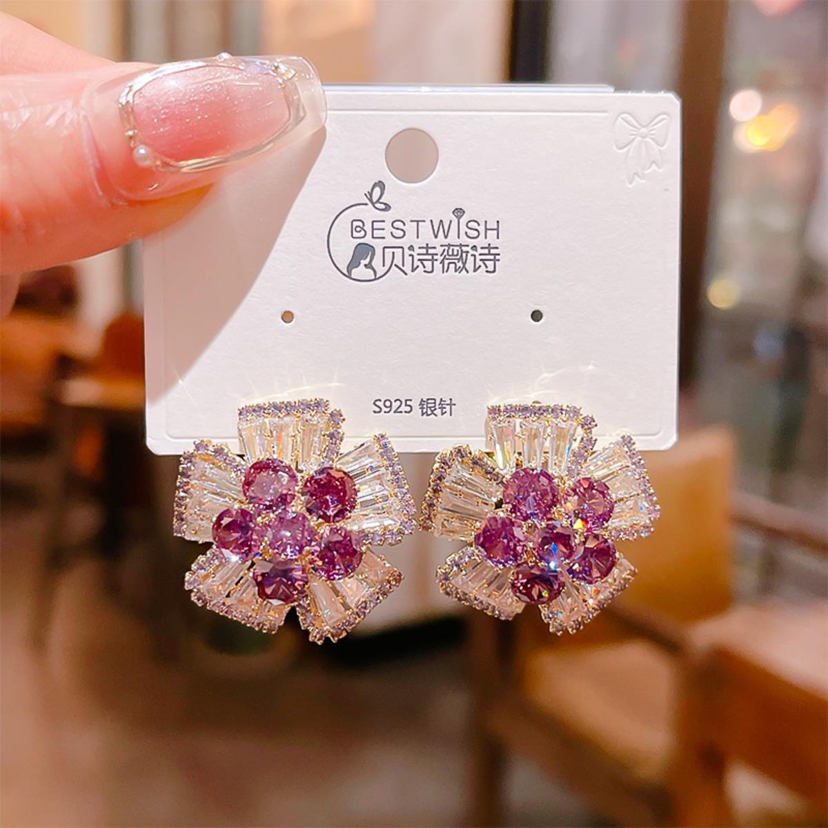 2026 flower collection real gold electroplated quality sweet zircon earrings, women's wind earring accessories