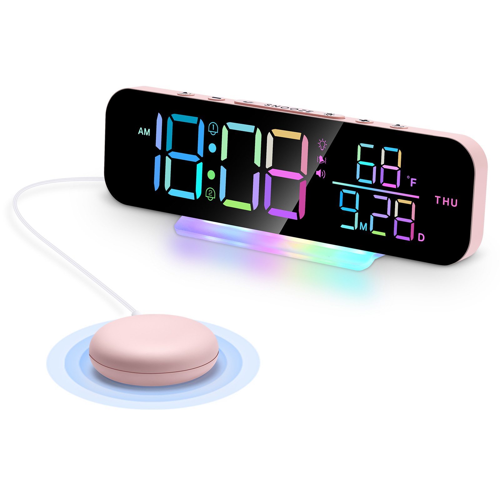 New Colorful Vibrating Electronic Clock Vibrating Alarm Clock for Deaf People Perpetual Calendar Wall Clock Living Room Large Screen Digital Display Table Clock