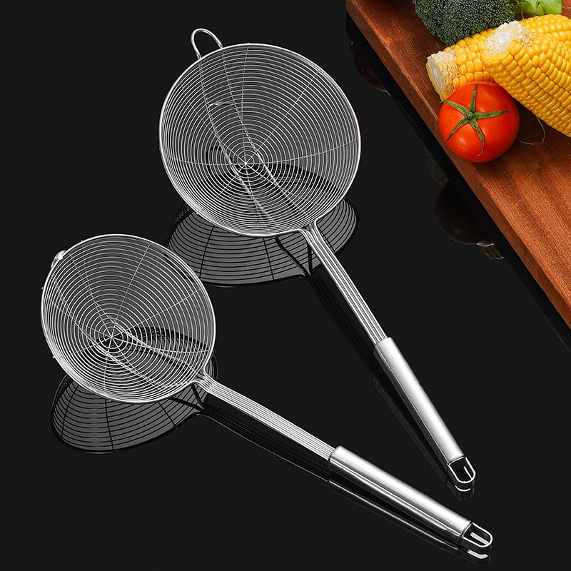 Hot pot colander 304 stainless steel large mesh strainer, household kitchen filter, frying four-wire strainer, restaurant colander