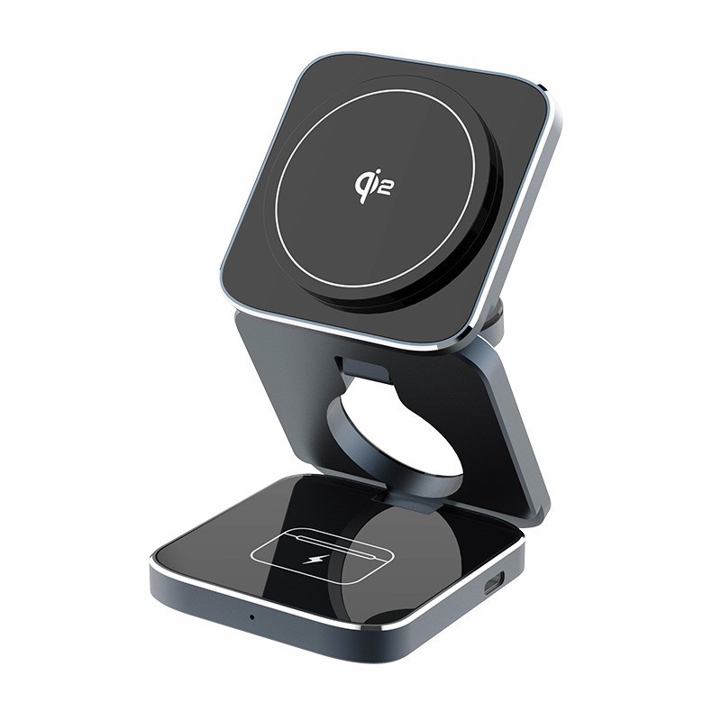 New Qi2 wireless charger aluminum alloy three-in-one magnetic wireless charger desktop phone stand wireless charger