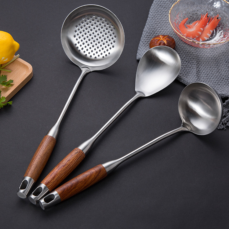 304 stainless steel spatula set, kitchen cooking spatula set, household rosewood handle stainless steel soup spoon, strainer, frying spatula