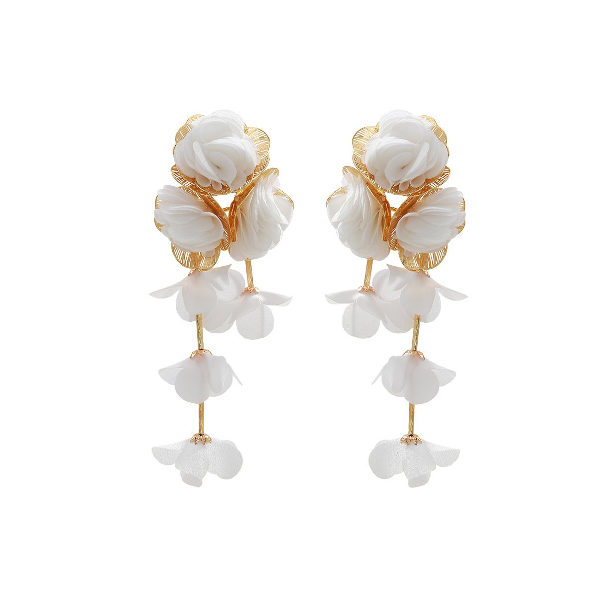Chiffon flower multi-layer earrings summer beach vacation style drop earrings exaggerated ear accessories niche