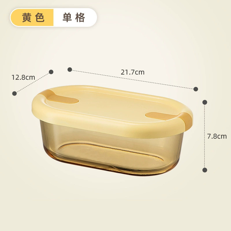 Glass lunch box, microwave-safe, student and office worker meal container, fresh-keeping box, partitioned sealed bento bowl