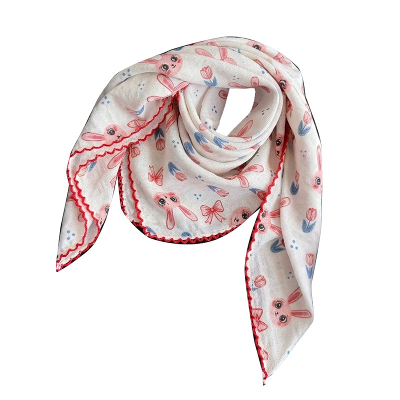 58*58 cotton linen small square scarf, fresh floral neck protection small scarf for girls, hair band