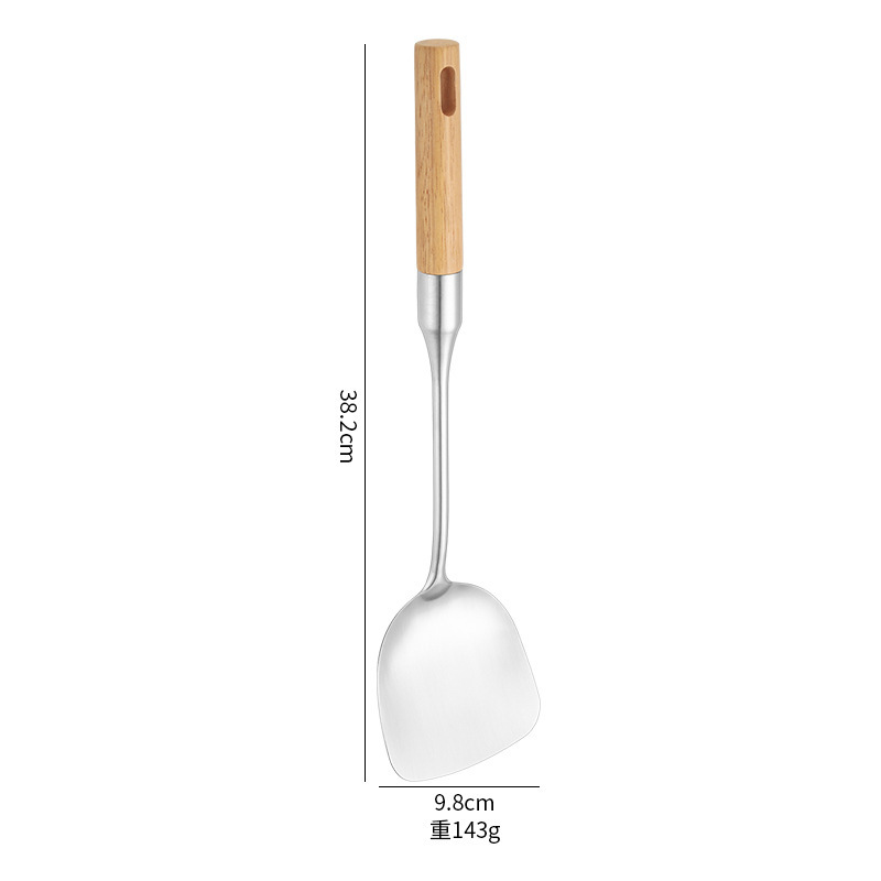 304 stainless steel spatula spoon beech wood wok spatula soup spoon anti-scald chef spoon spatula Shuangli wooden handle set long handle