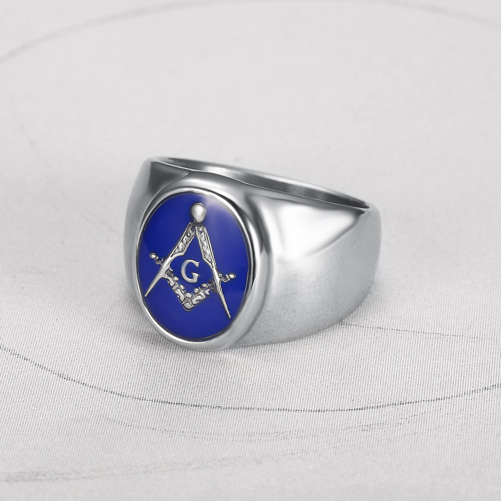 Hip Hop Punk Men's Accessory AG Ring Blue Resin Freemason Finger Ring