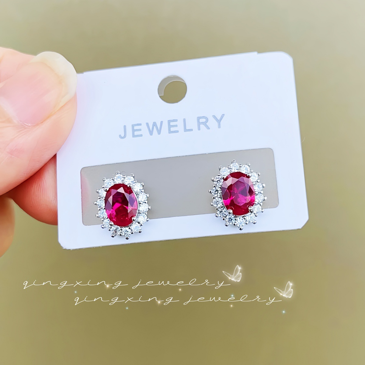 Lady Diana Pigeon Egg Ear Studs Royal Synthetic Sapphire Spinel Red Corundum Ear Jewelry