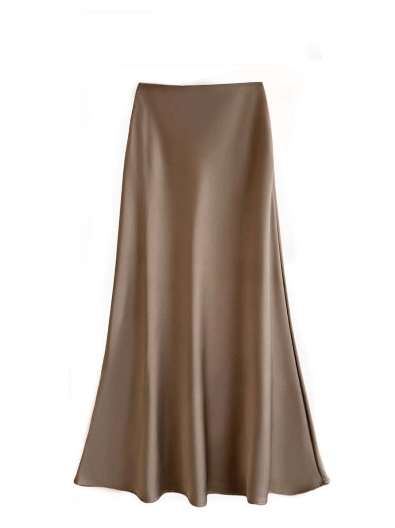 Summer commute elastic waist satin skirt women spring and summer high waist hip-hugging skirt mid-length skirt A-line skirt