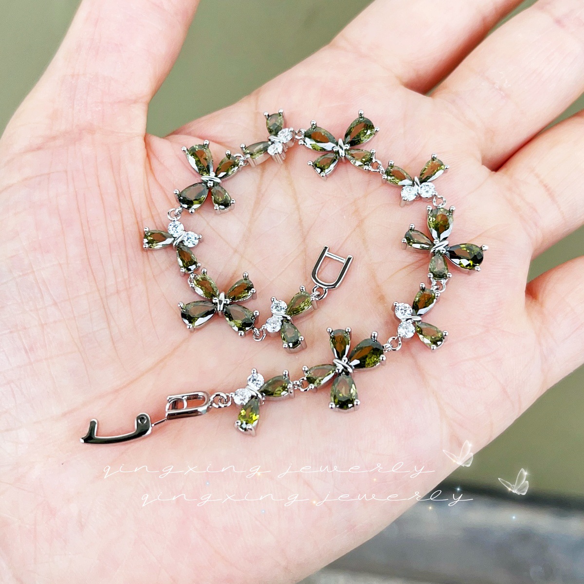 Butterfly Olive Green Zirconia Bracelet Exquisite Red Corundum Light Sea Blue Spinel Hand Jewelry