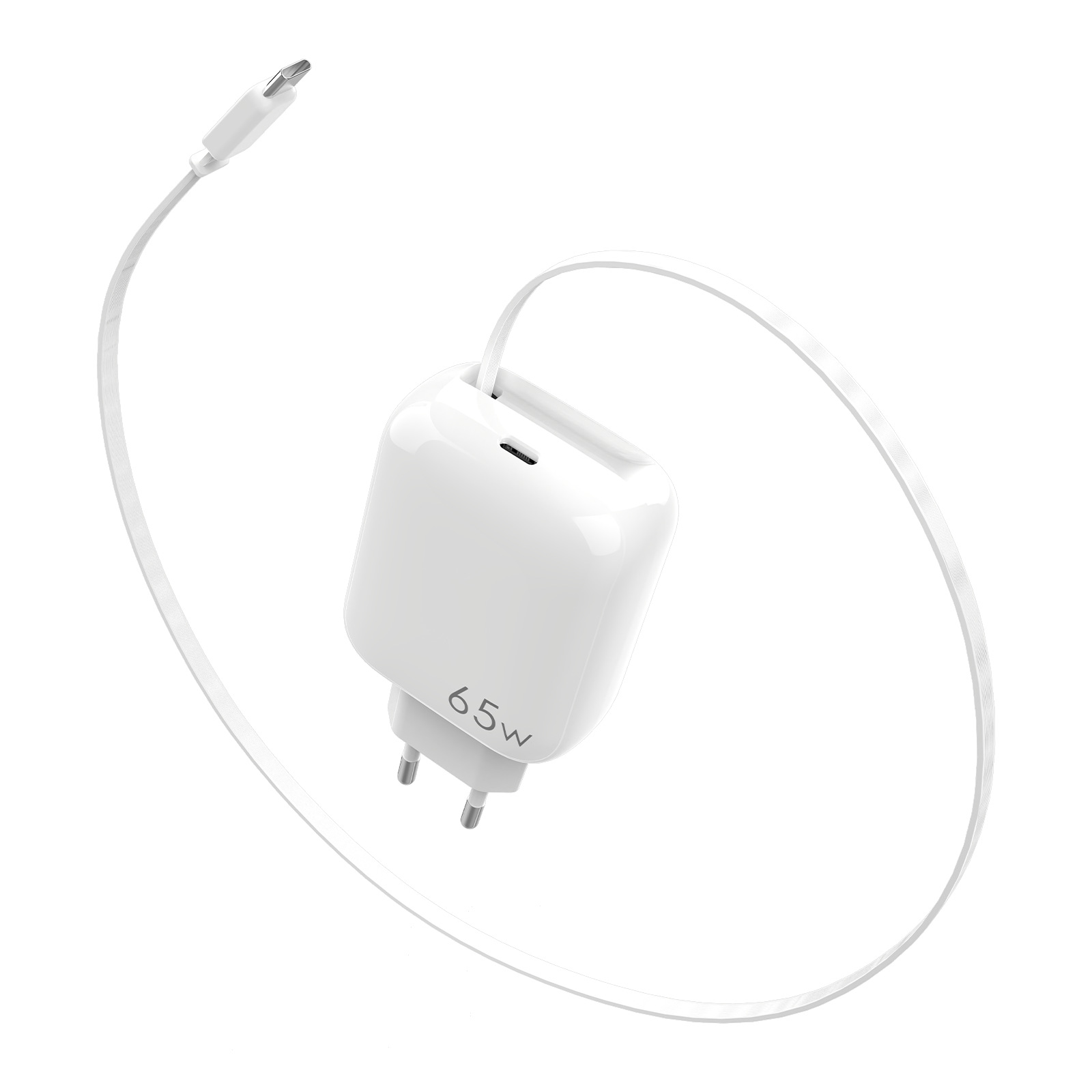 PD65W GaN Retractable Cable 1M Charger for Apple Samsung Huawei Dual Port Fast Charging Head