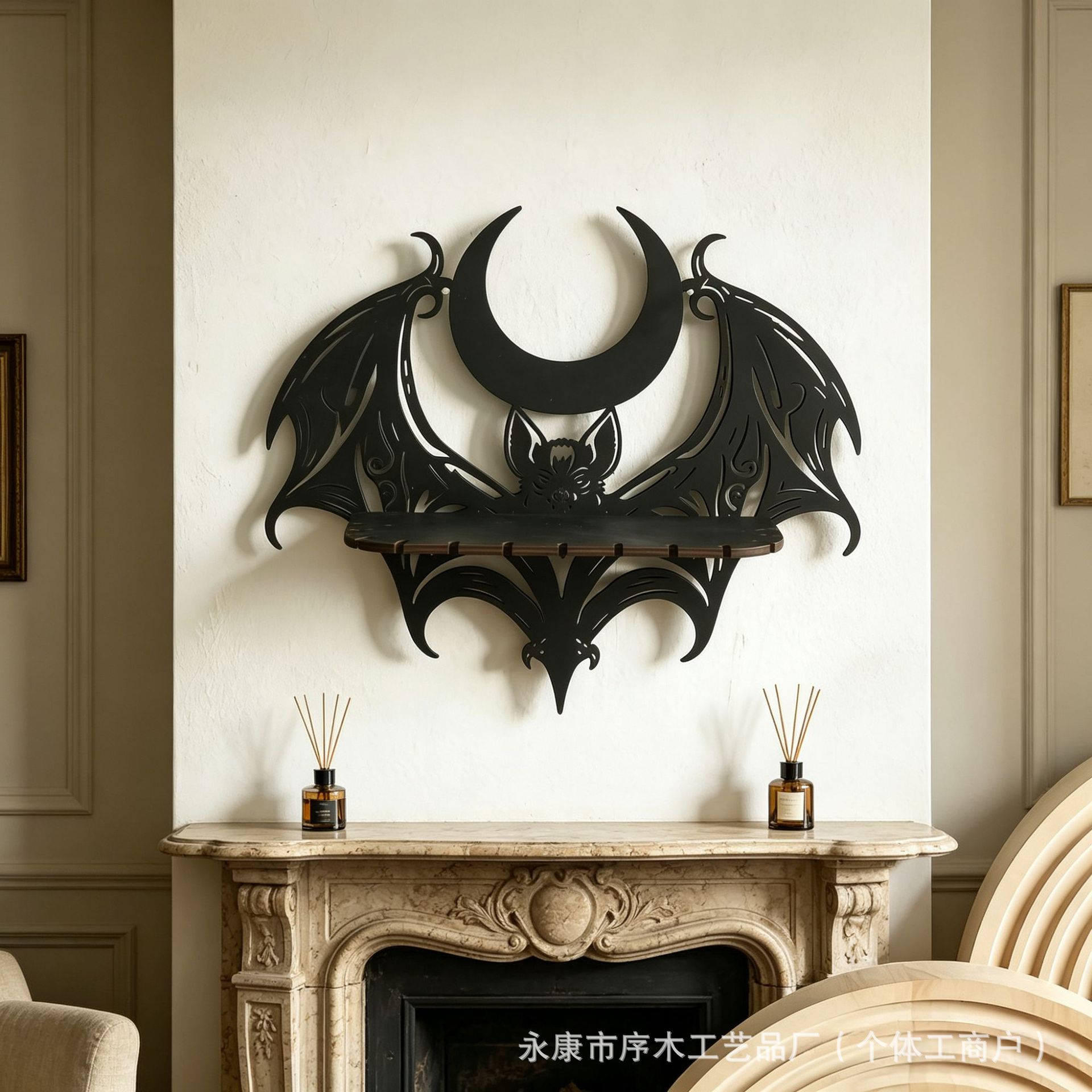 New Halloween Wooden Hollow Bat Crystal Wall Shelf Simple Home Bedroom Decoration