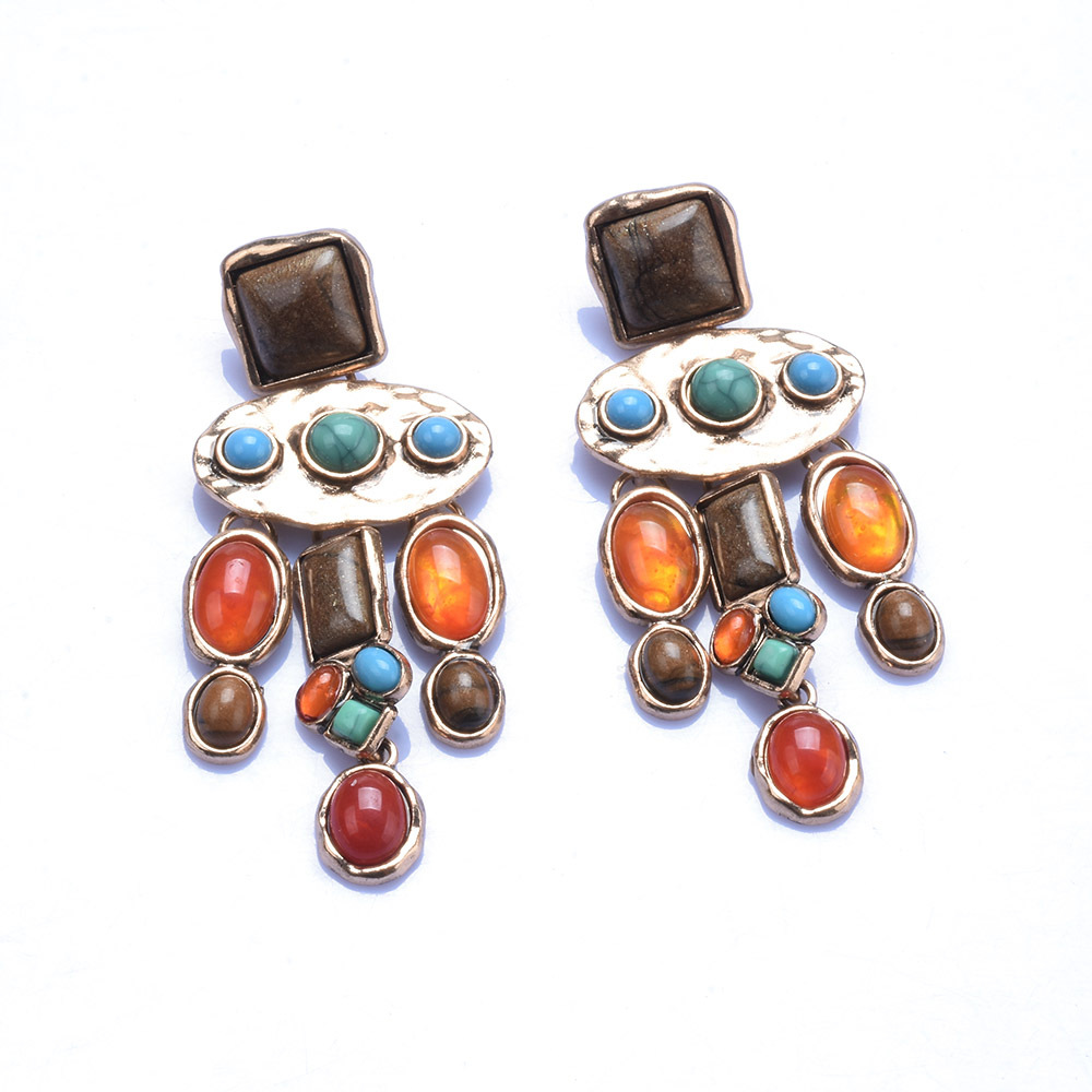 Big brand ZA Baroque style luxury mixed gem geometric pendant earrings